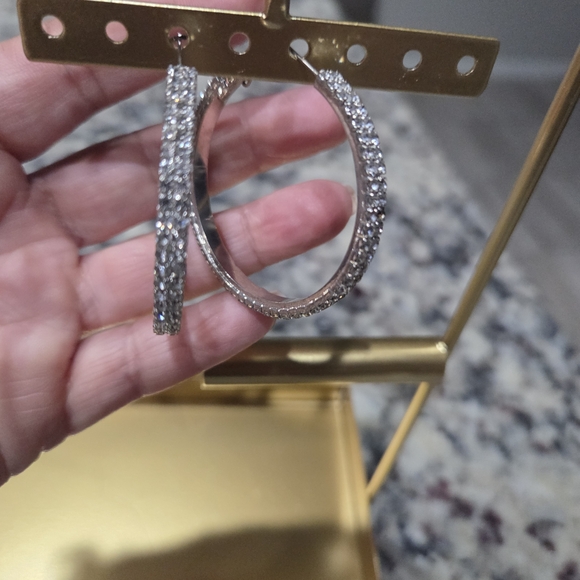 Jewelry - Silver Crystal Pavé Hoop Earrings - Elegant Women's Jewelry